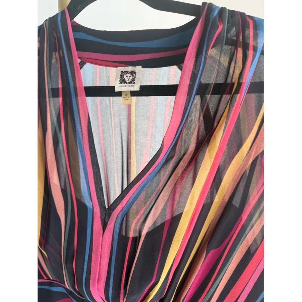 Anne Klein Multicolor Sheer Stripe Midi Dress Womens 16 Cocktail Party - Picture 3 of 8
